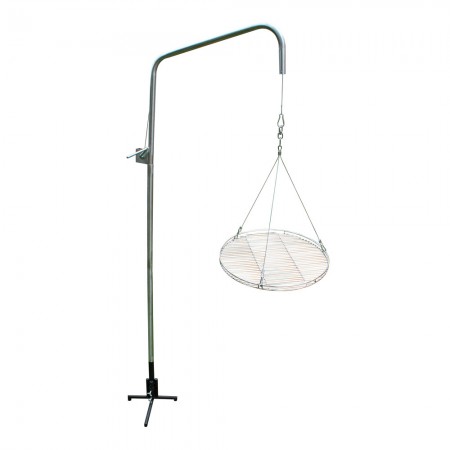 Edelstahl Grillgalgen + 75 cm Edelstahl Grill / nur 10 mm lichter Stababstand / + Karabiner + Seilwirbel