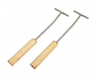 2 Handgriffe (unbehandeltes Holz) aus Edelstahl, T-Format - ideal z.B. für Edelstahl-Grillroste geeignet
